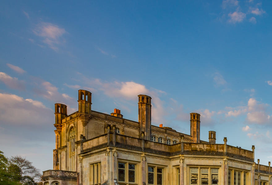 Highcliffe Castle exterior with flowers